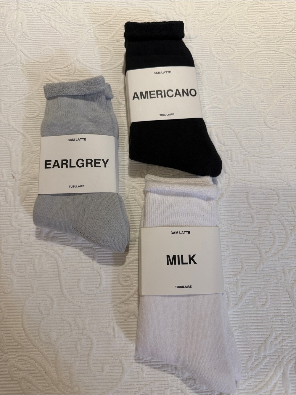 3am Latte Unisex Socks Pack - Black, Light Gray (Earlgrey), White (Milk) Medium